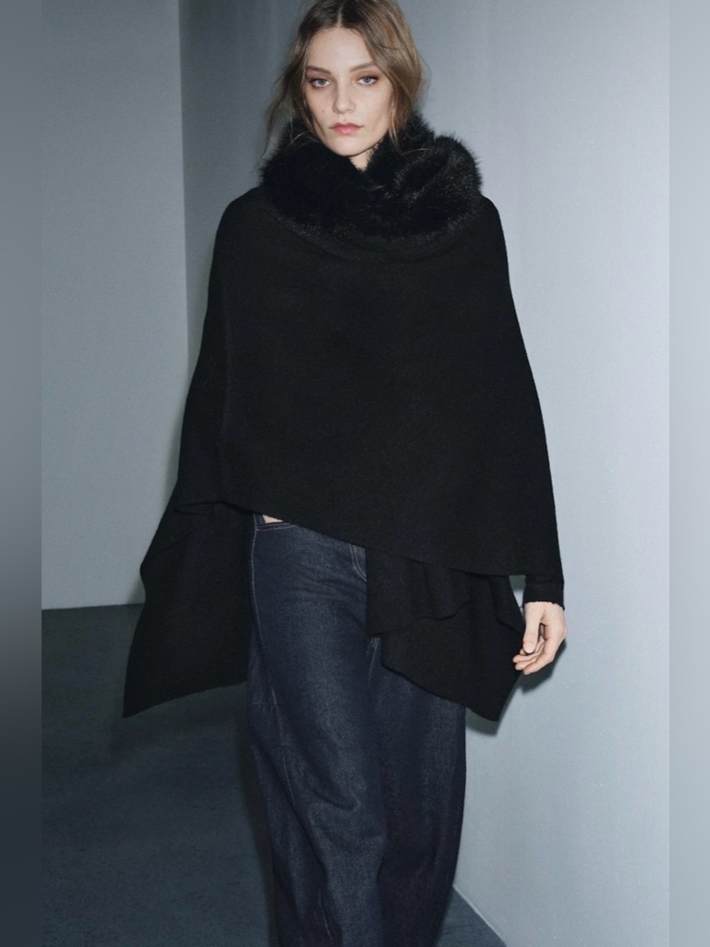 Zara Knit Fur Cape in Black, Sz Medium - Picture 10 of 16